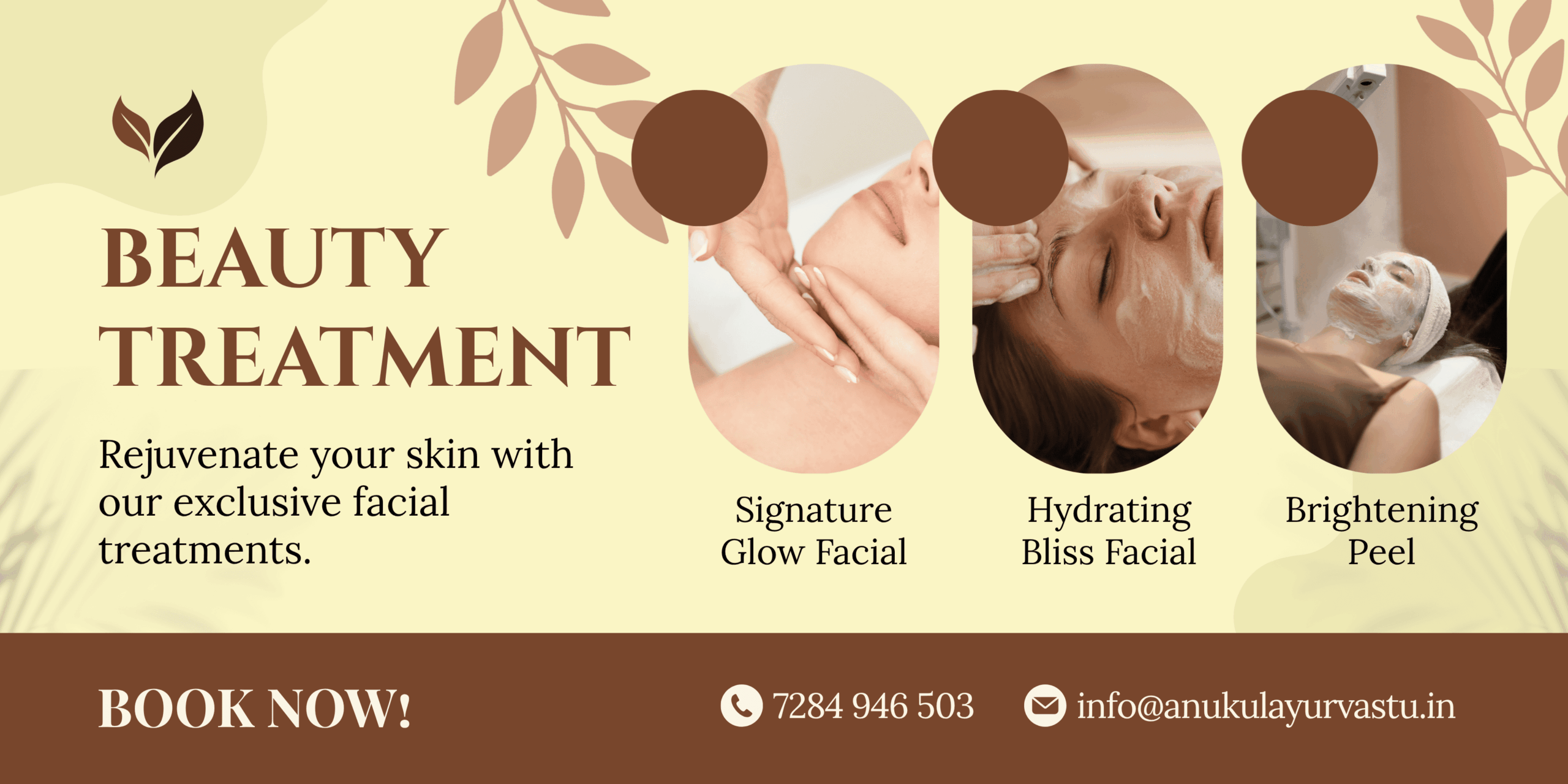 Yellow and Brown Simple Beauty Treatment Salon Banner Landscape